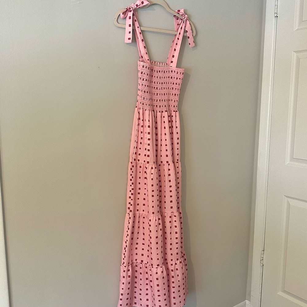Pink Smocked Tie Strap Maxi Dress – Tiered Cottagecore Summer Dress - Picture 4 of 5